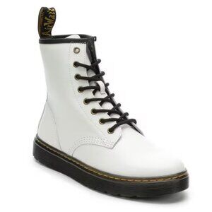 Dr. Martens White Zavala Leather Lace-Up Ankle Boots with Black Sole